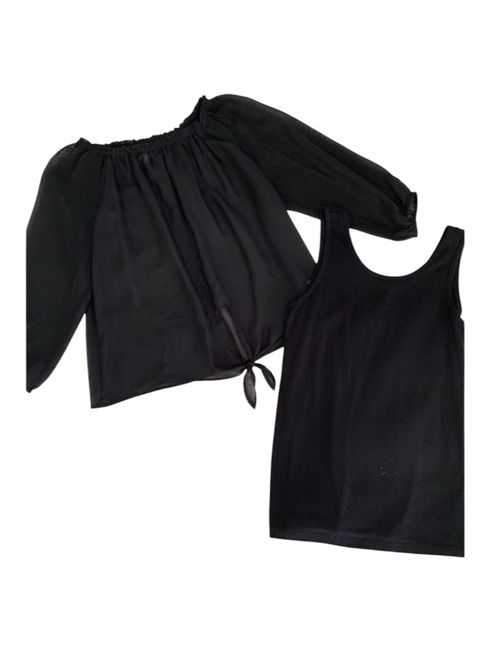 Disney D-Signed Girls Size XL Blouse Tank Top 2 Pc Set Black Tie Front Ruffle
